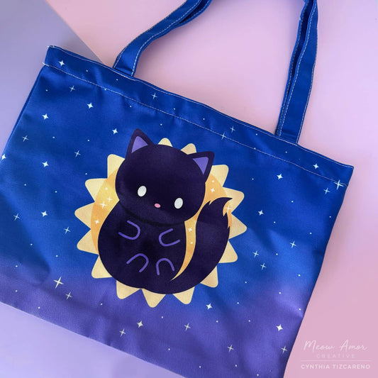 Solar Eclipse Void Cat Canvas Zipper Tote Bag