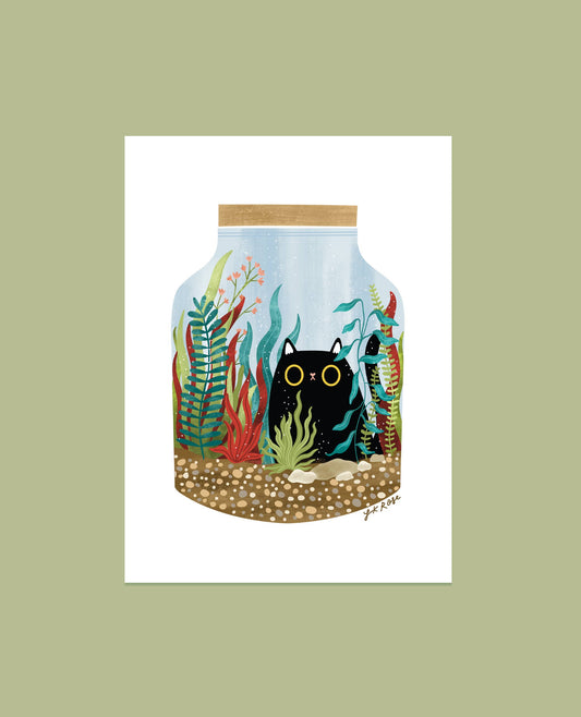 Black Cat & Plants - Art Print
