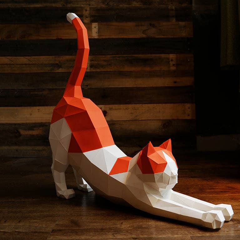 3D Paper Cat Origami Model - Orange