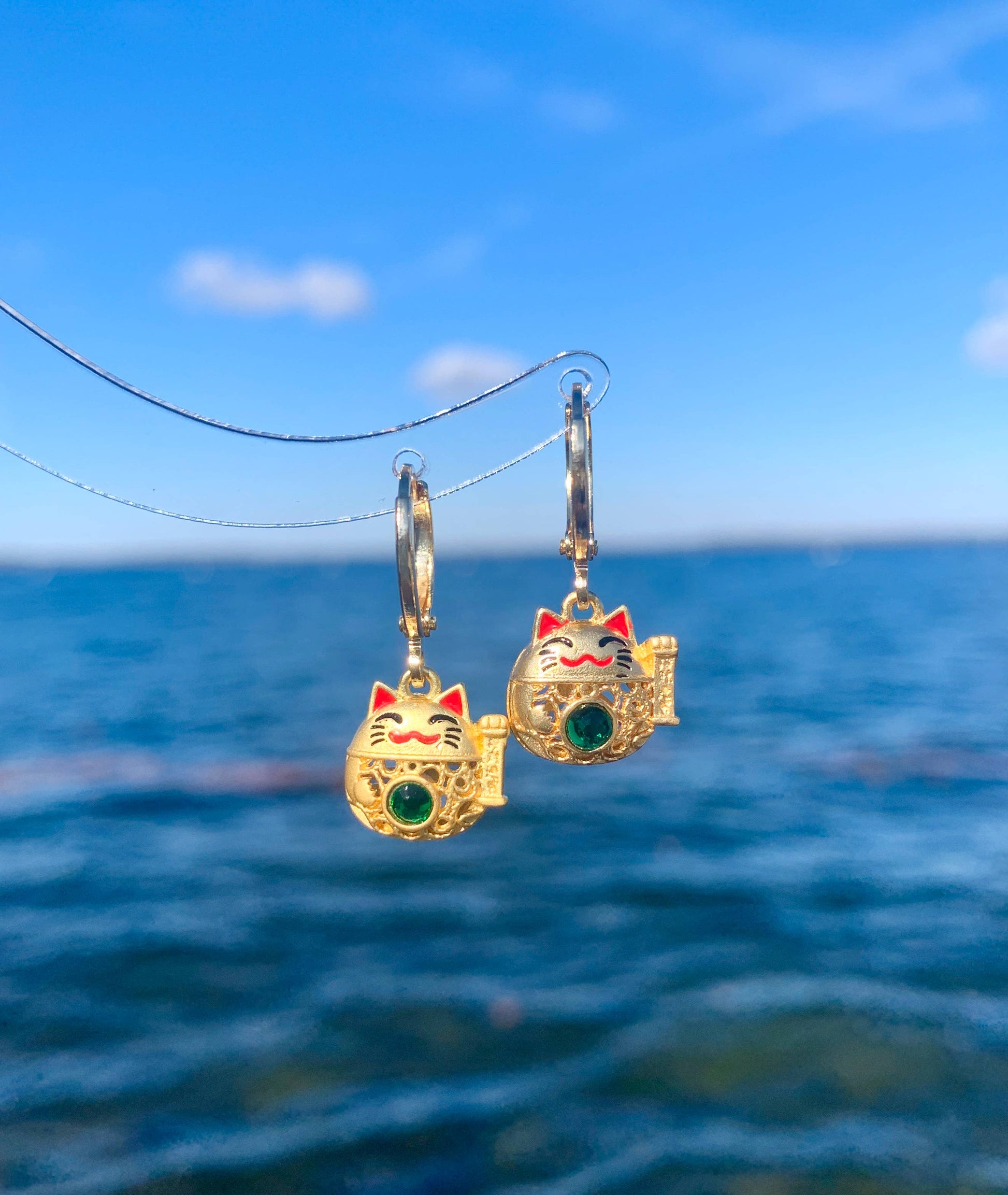Lucky Cat Huggie Earrings