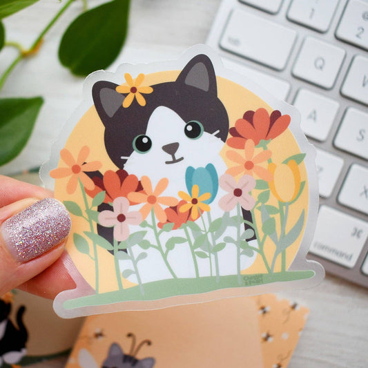 Wildflower Field Cat Clear Vinyl Sticker