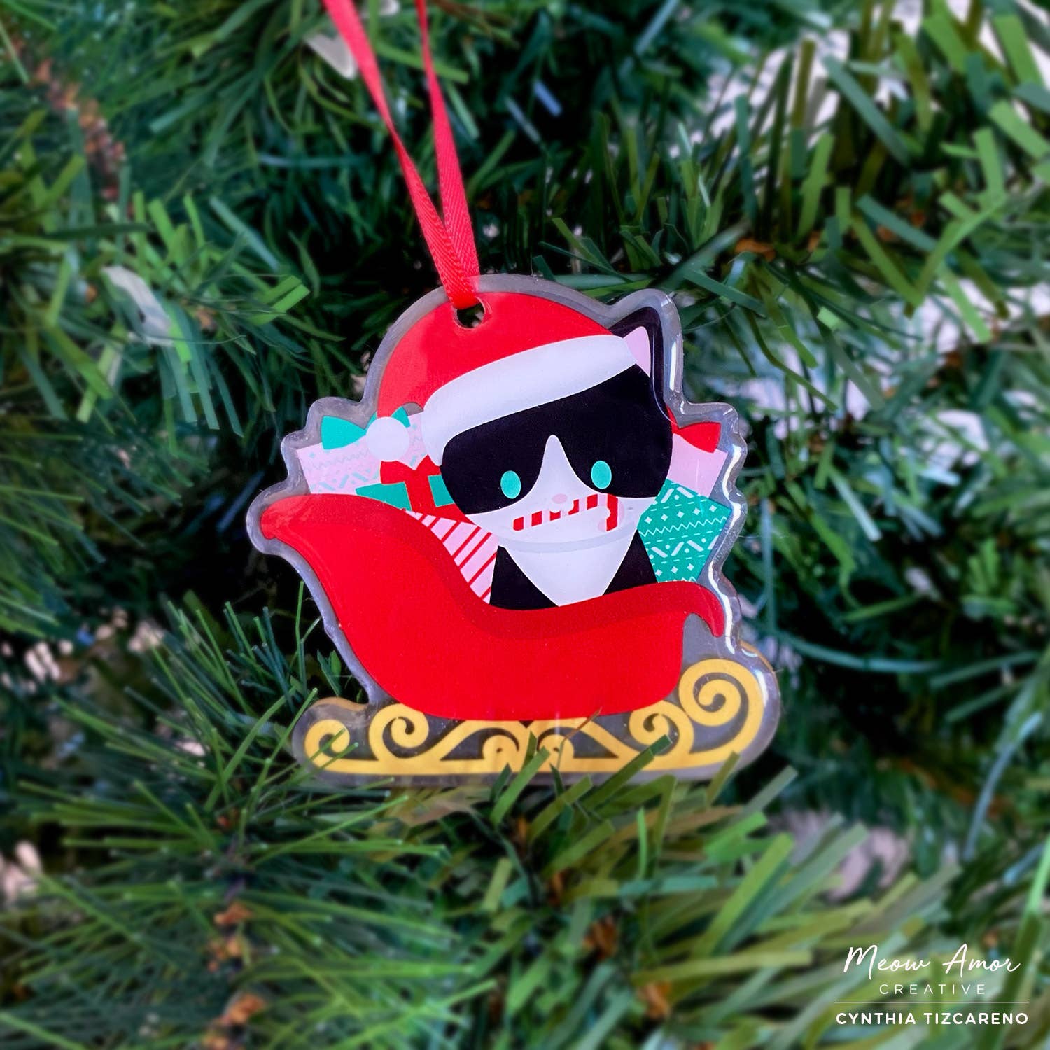 Santa Claws Tuxedo Cat Christmas Ornament