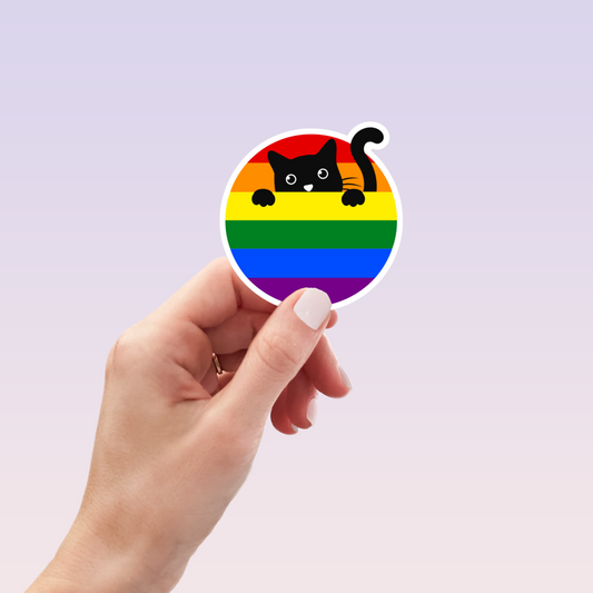 Round Rainbow Cat Vinyl Sticker
