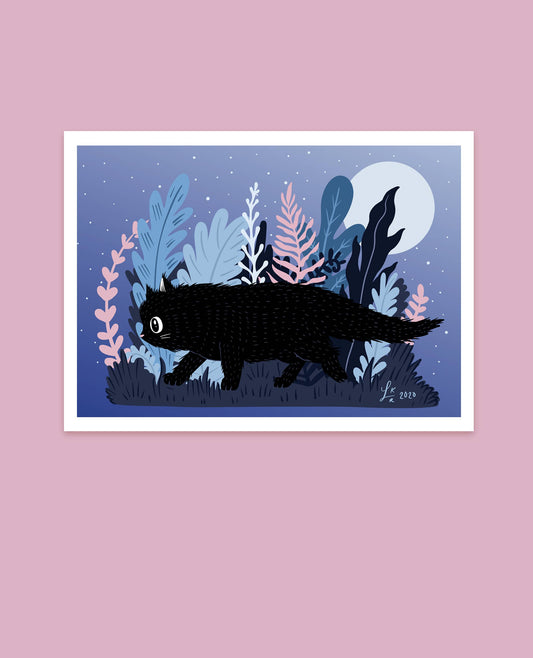 Midnight Adventure Black Cat Art Print