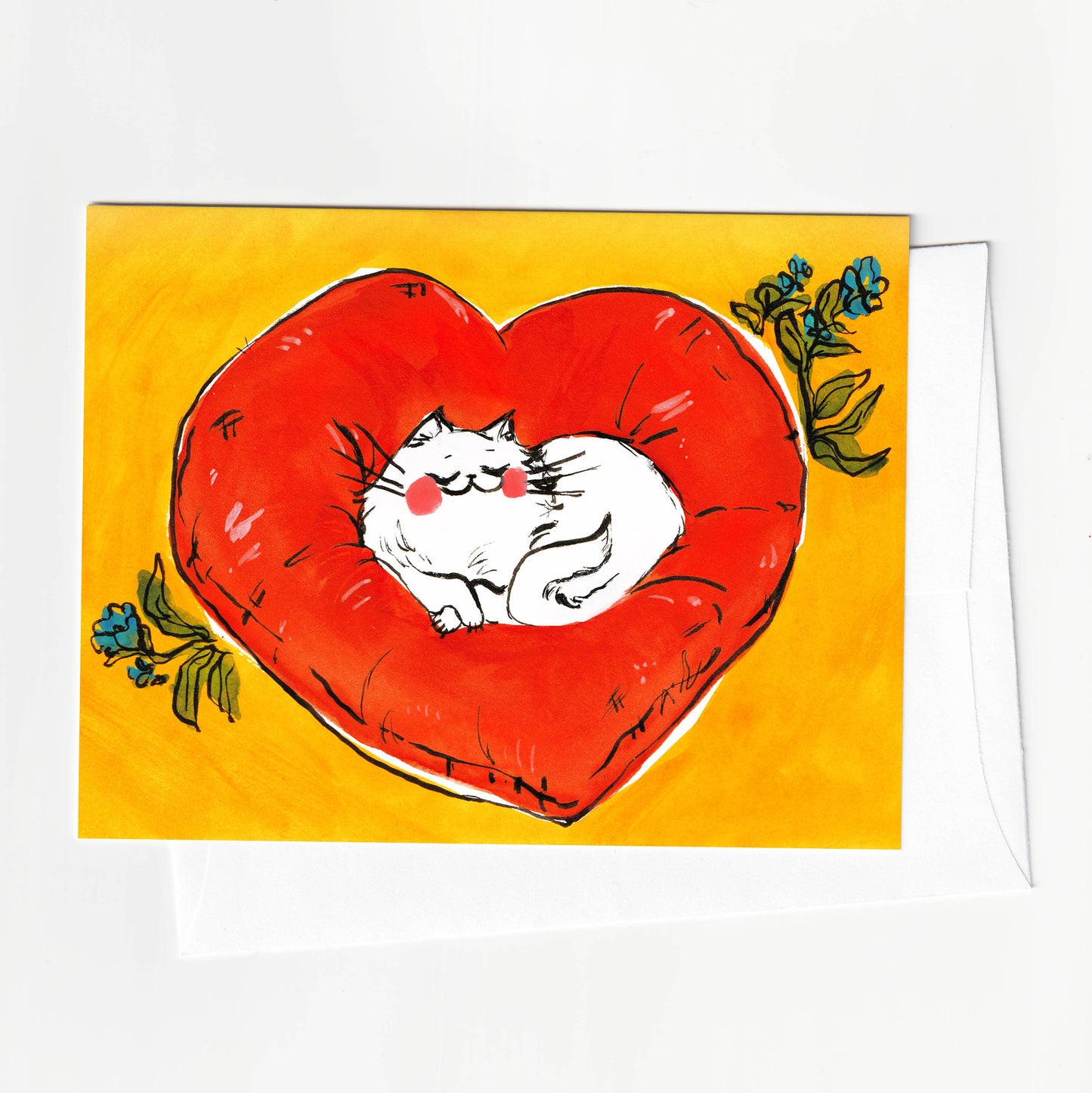 A2 Greeting Card - Heart Pillow Cat
