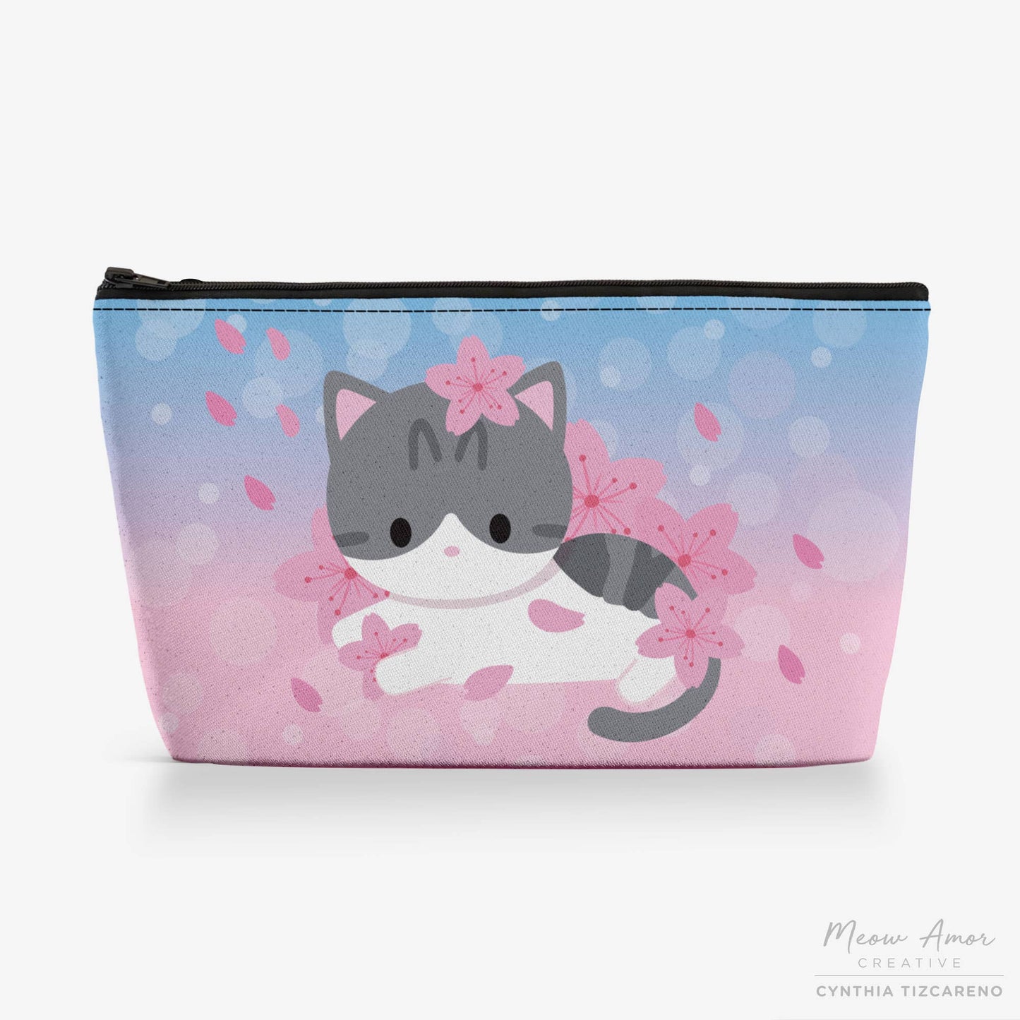 Cherry Blossom Cat Zipper Pouch