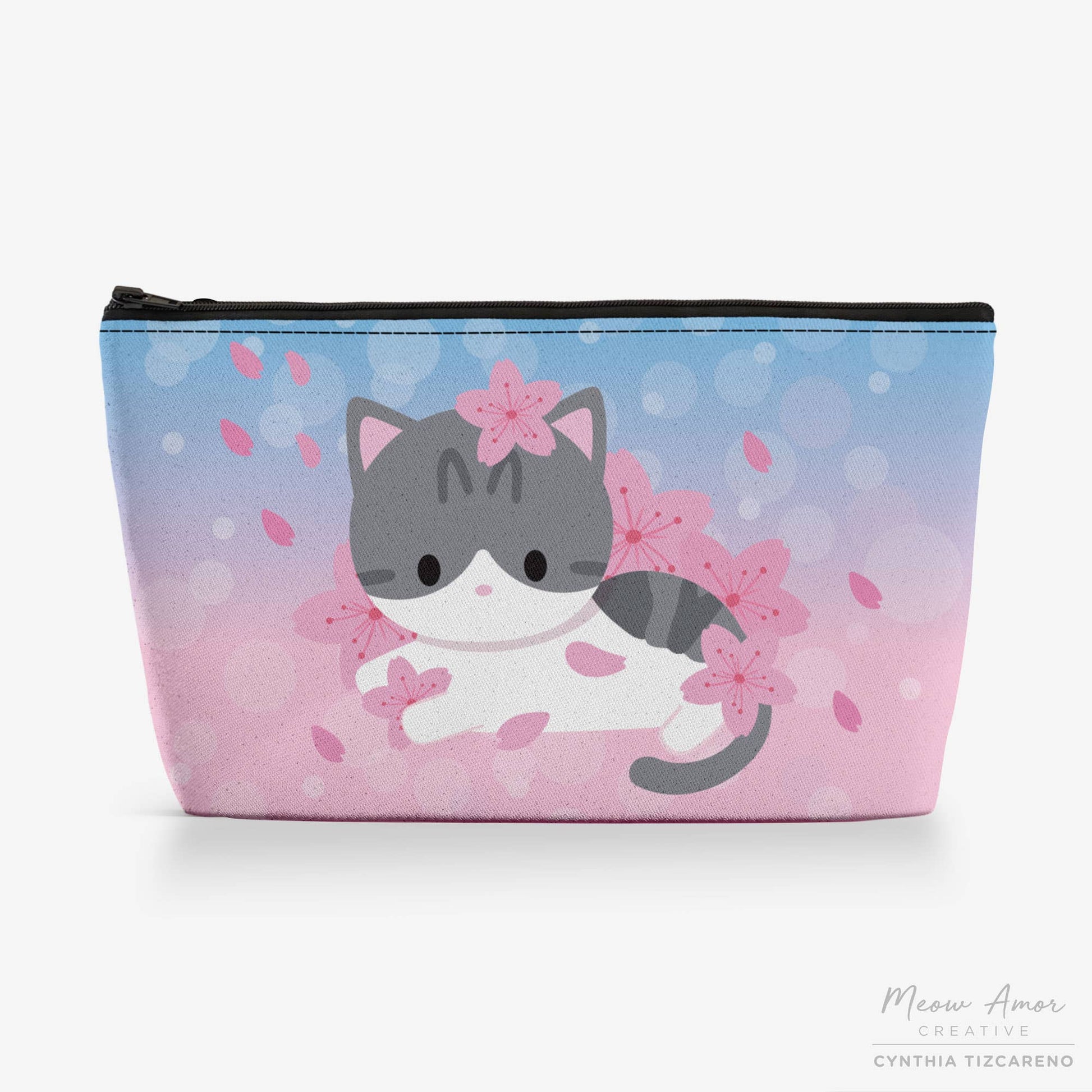 Cherry Blossom Cat Zipper Pouch